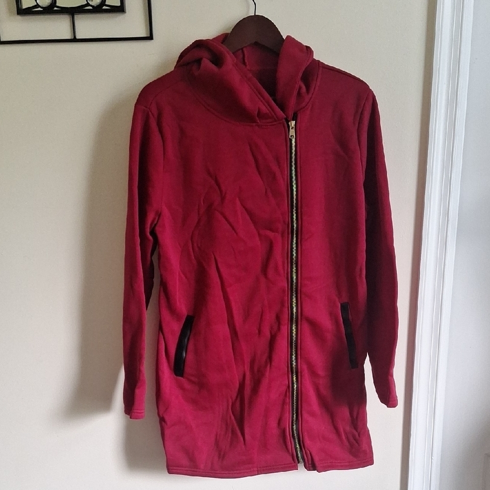 Women's Red Hooded Zip-Up Jacket Size Large - Picture 2 of 9